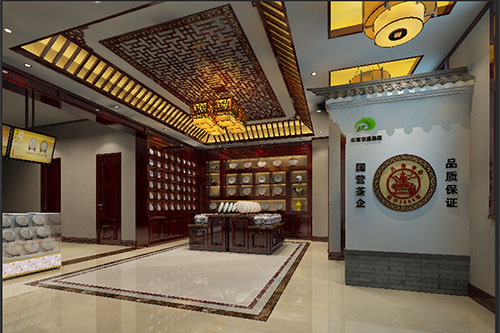 丹徒古朴典雅的中式茶叶店大堂设计效果图